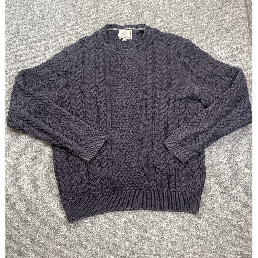 Jos. A. Bank Sweater Mens XL Blue Cable Knit Fisherman Crewneck 1905 Collection